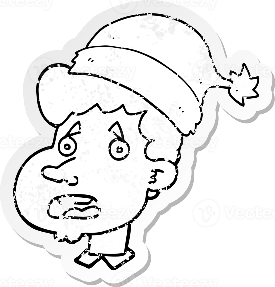 distressed sticker of a cartoon man wearing christmas hat png