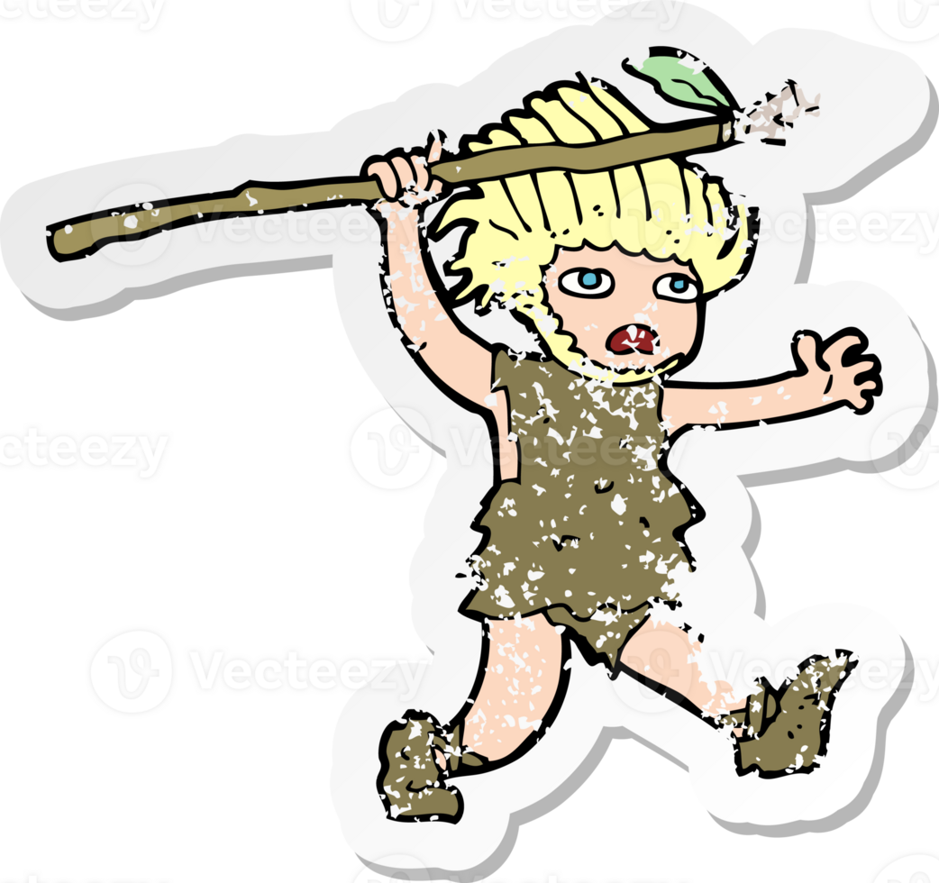 retro distressed sticker of a cartoon caveman png