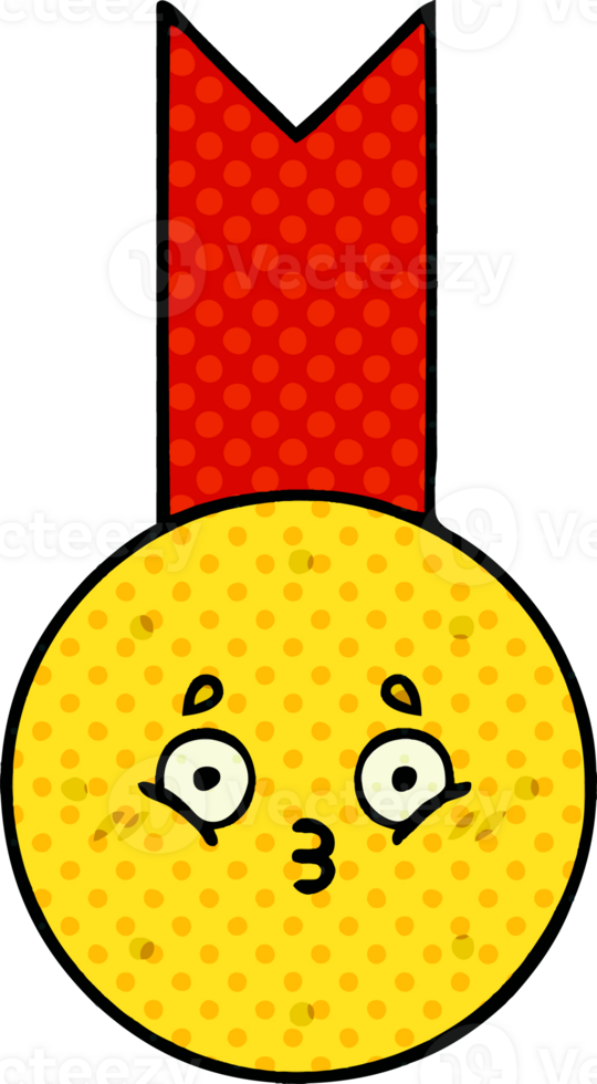 comic book style cartoon of a gold medal png