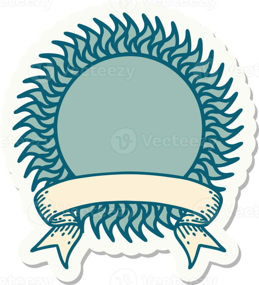 tattoo style sticker with banner of a sun png
