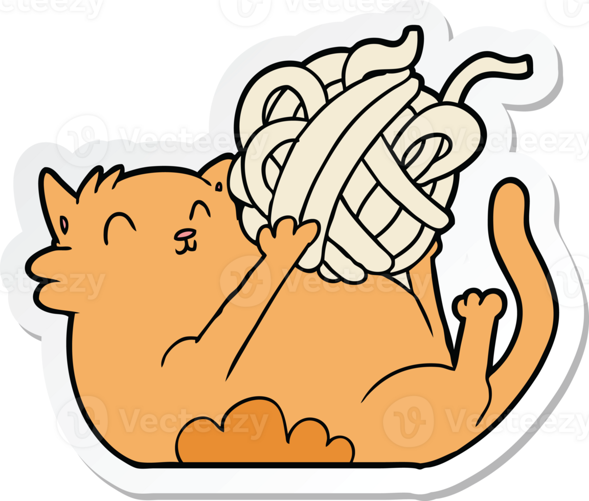 sticker of a cartoon cat playing with ball of string png