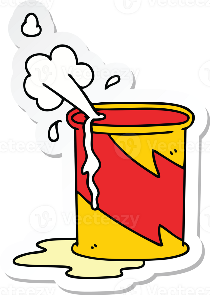 sticker of a quirky hand drawn cartoon exploding oil can png