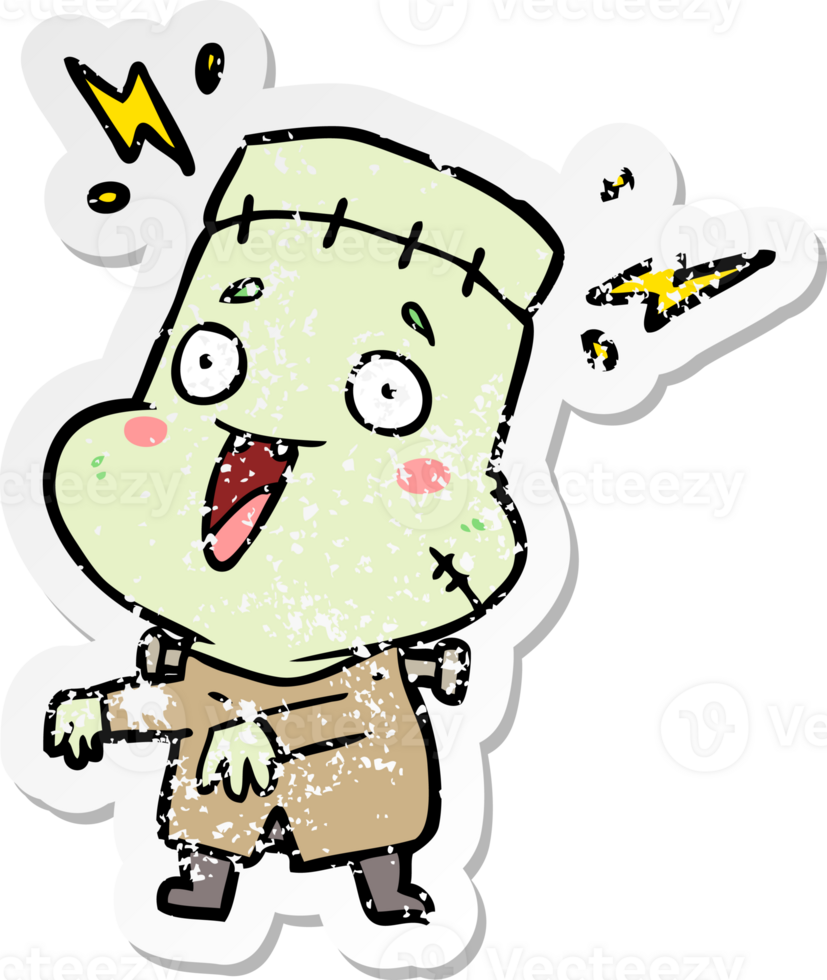 distressed sticker of a cartoon undead monster man png