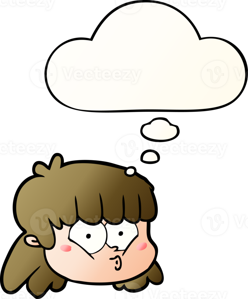 cartoon female face with thought bubble in smooth gradient style png