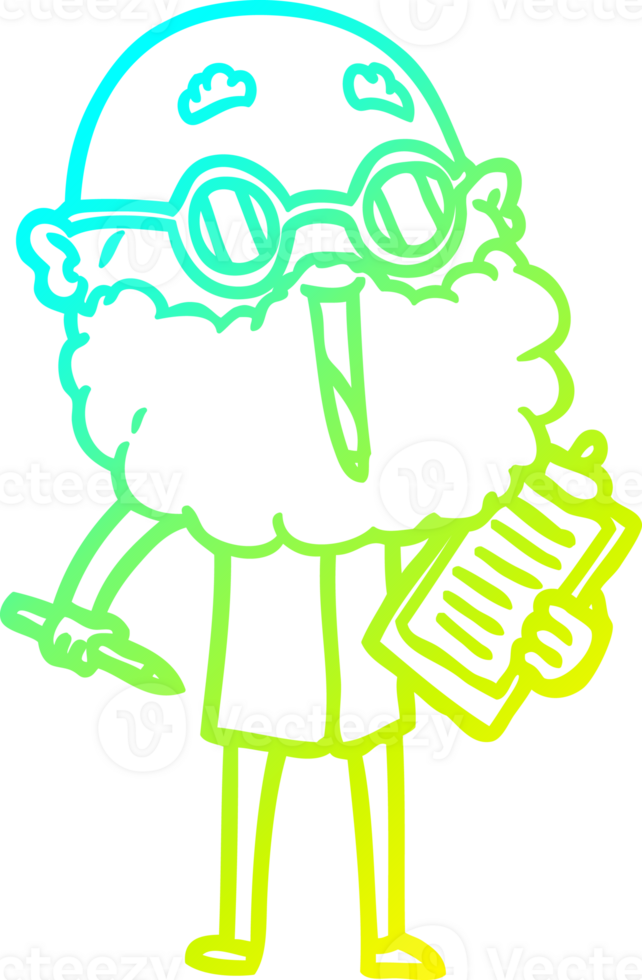 cold gradient line drawing of a cartoon joyful man with beard png
