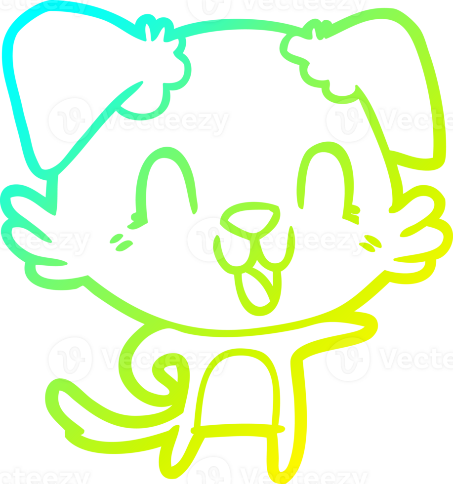 cold gradient line drawing of a laughing cartoon dog png