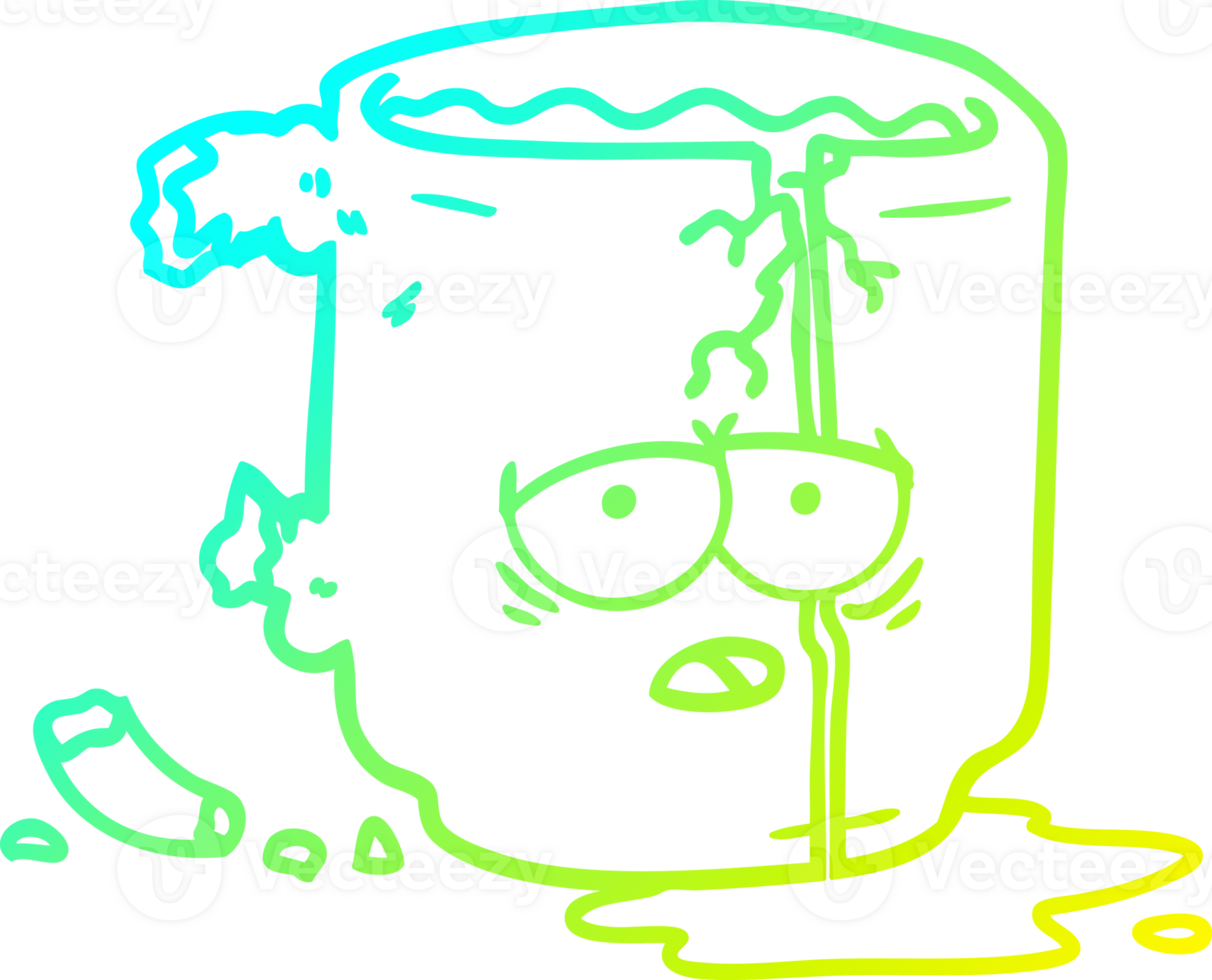 cold gradient line drawing of a cartoon broken mug png