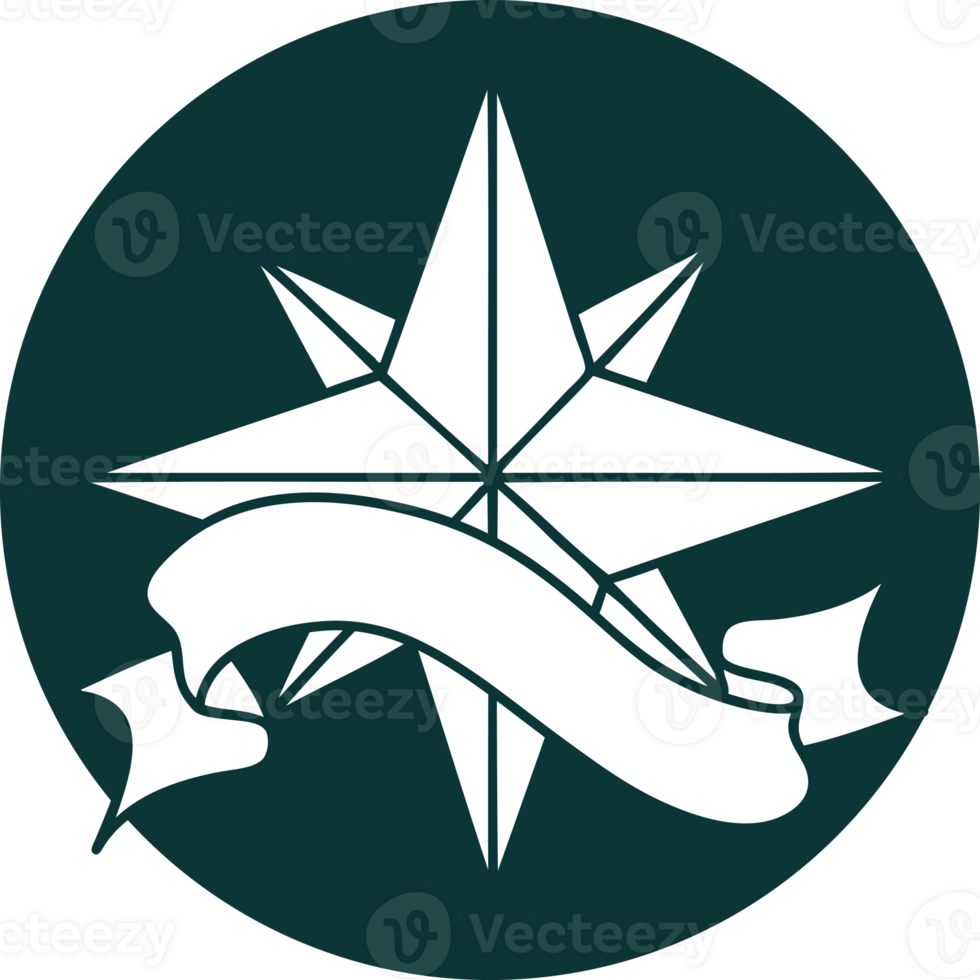 tattoo style icon with banner of a star png