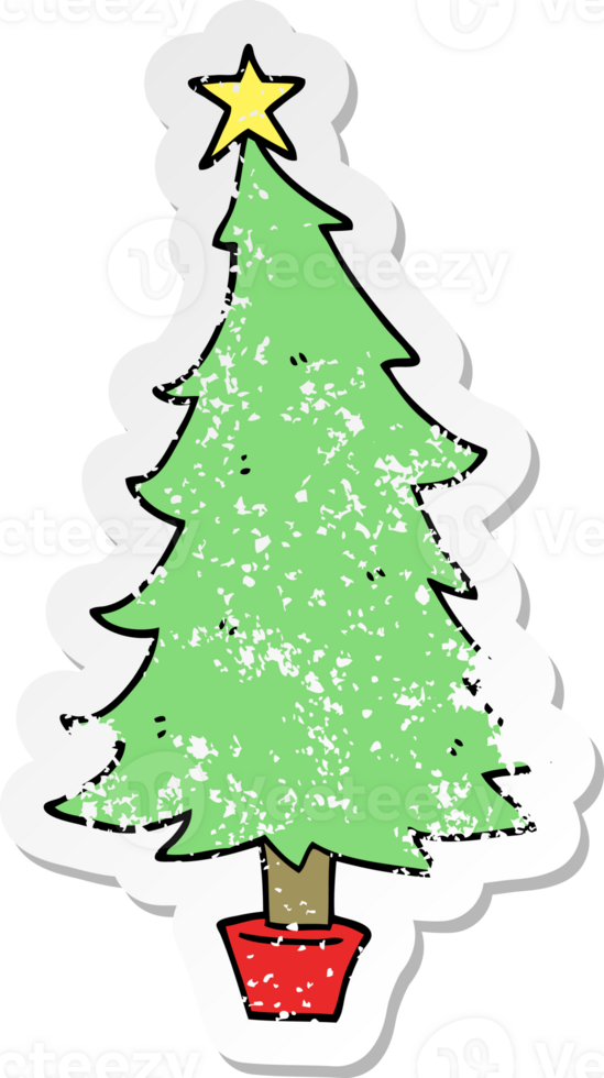 distressed sticker of a cartoon christmas tree png