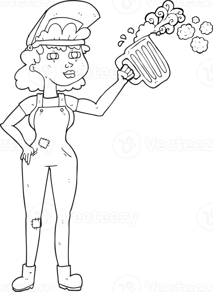 drawn black and white cartoon hard working woman with beer png