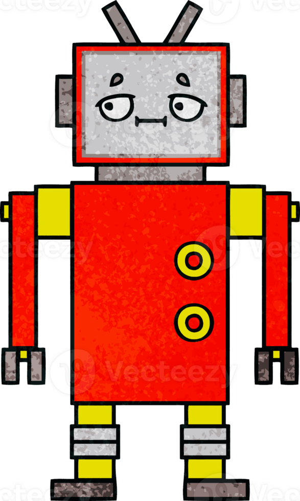 retro grunge texture cartoon of a robot png