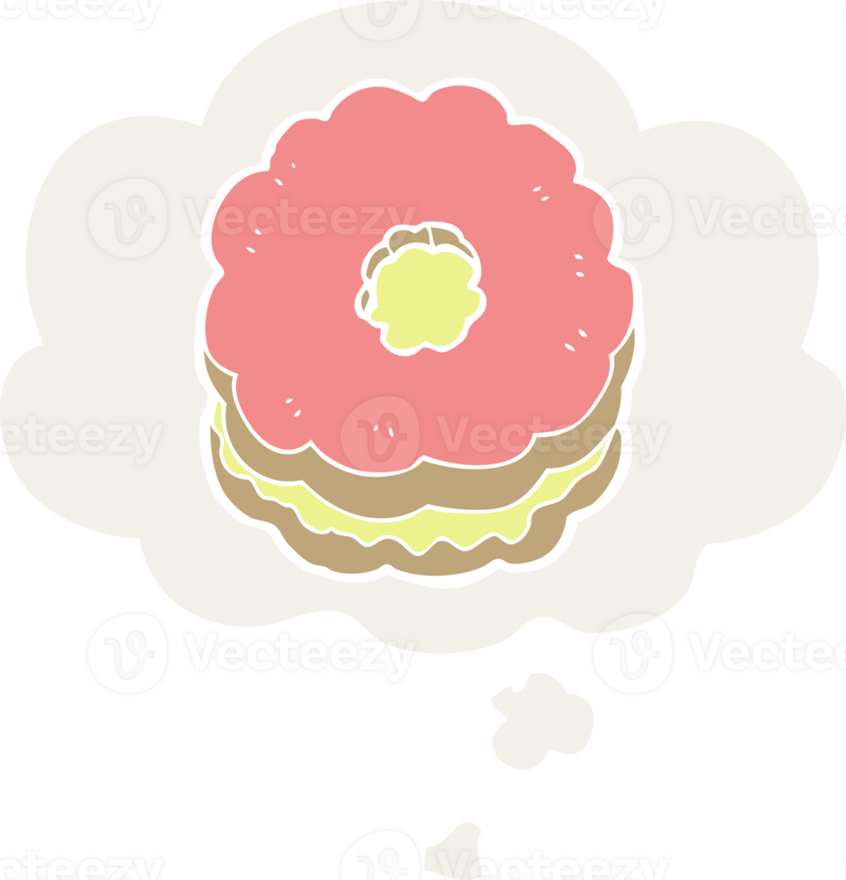 cartoon biscuit with thought bubble in retro style png