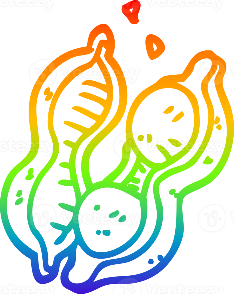 rainbow gradient line drawing of a cartoon peas in pod png