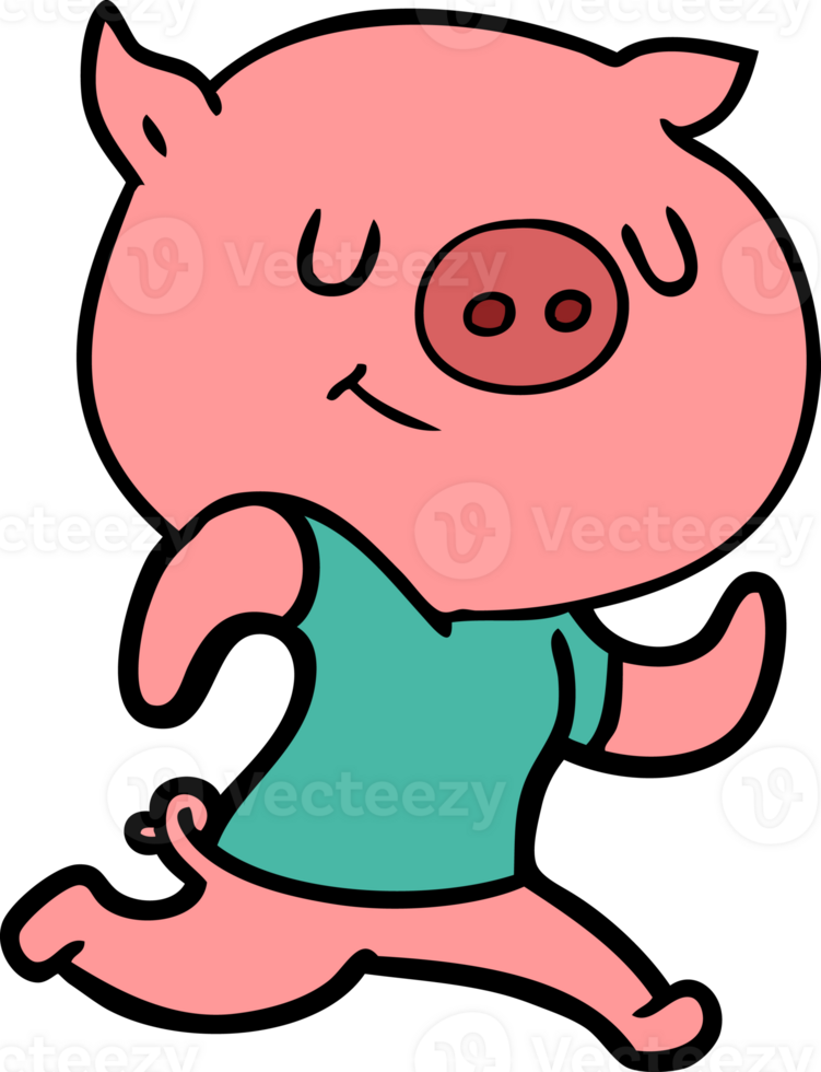 happy cartoon pig running png