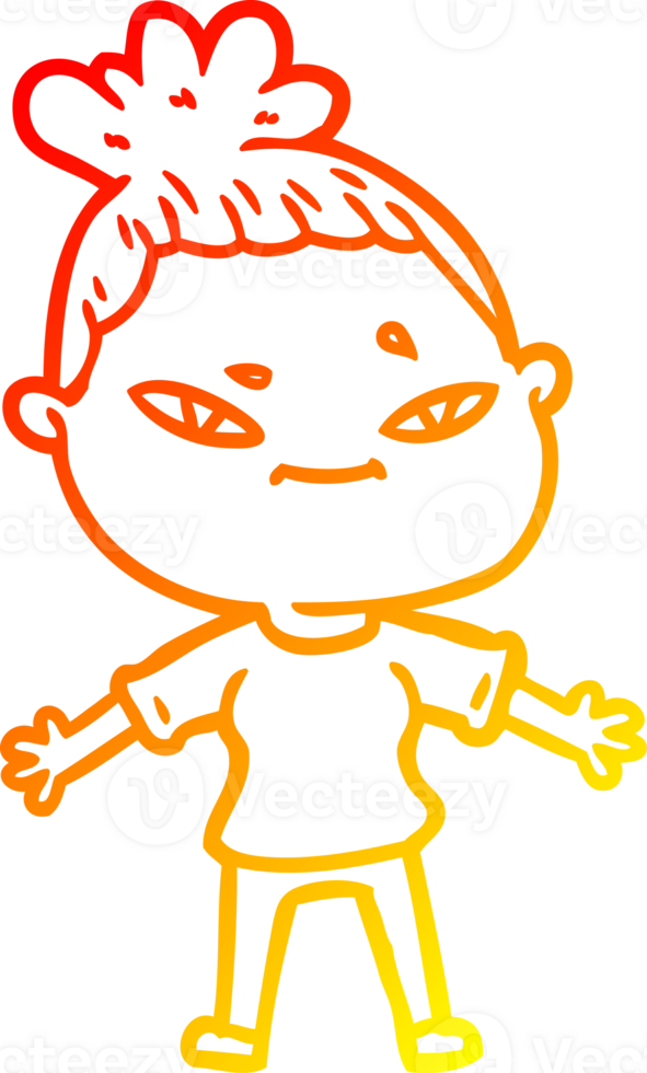 warm gradient line drawing of a cartoon woman png