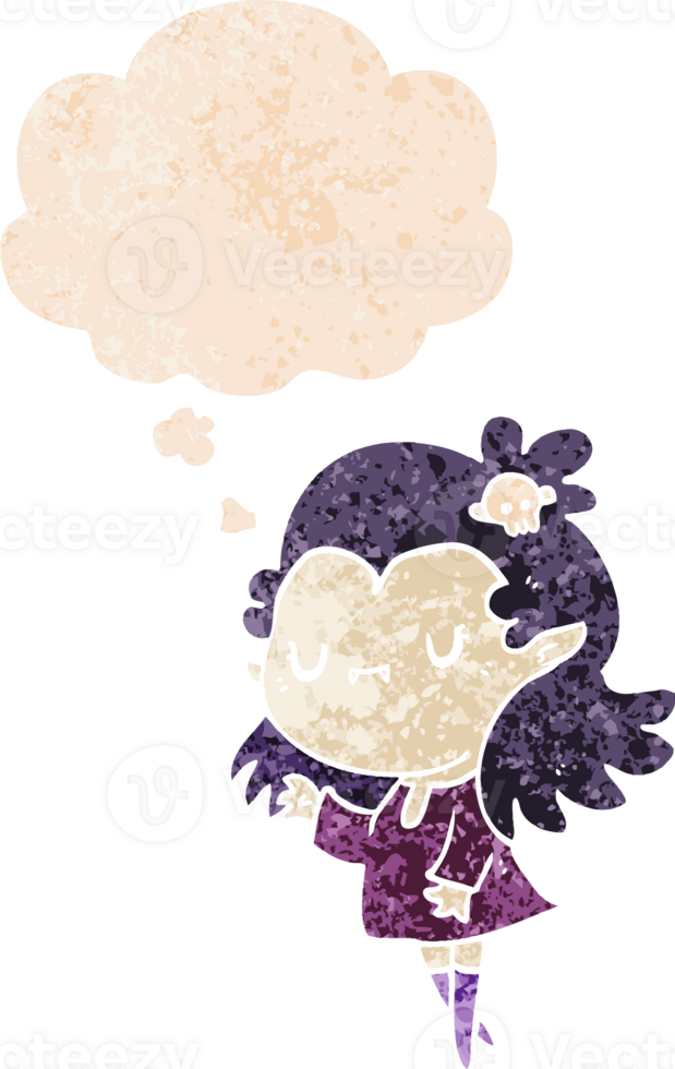 cartoon vampire with thought bubble in grunge distressed retro textured style png