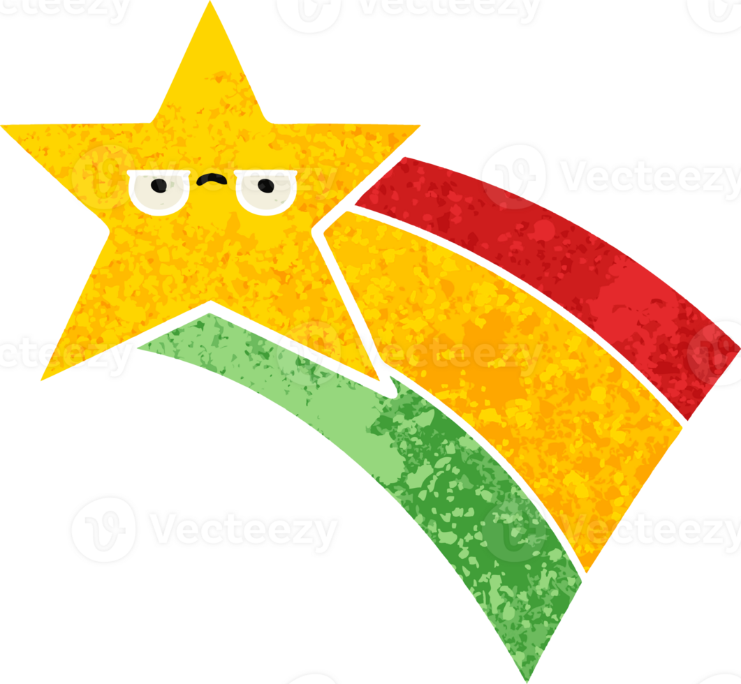 retro illustration style cartoon of a shooting rainbow star png