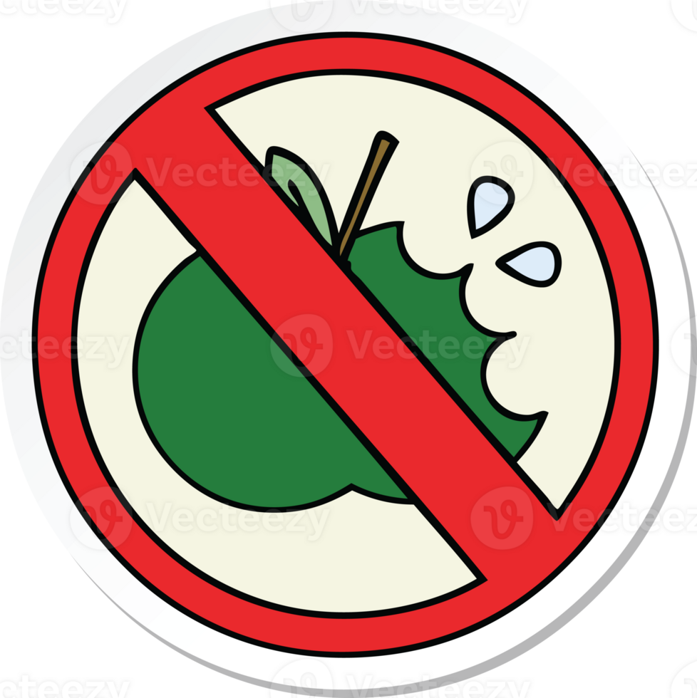 sticker of a cute cartoon no healthy food allowed sign png