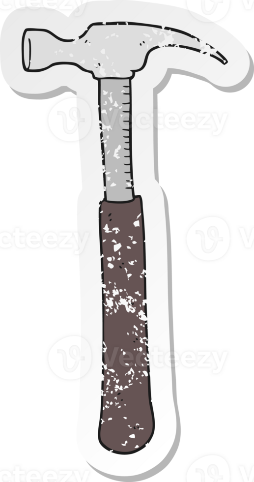 retro distressed sticker of a cartoon hammer png
