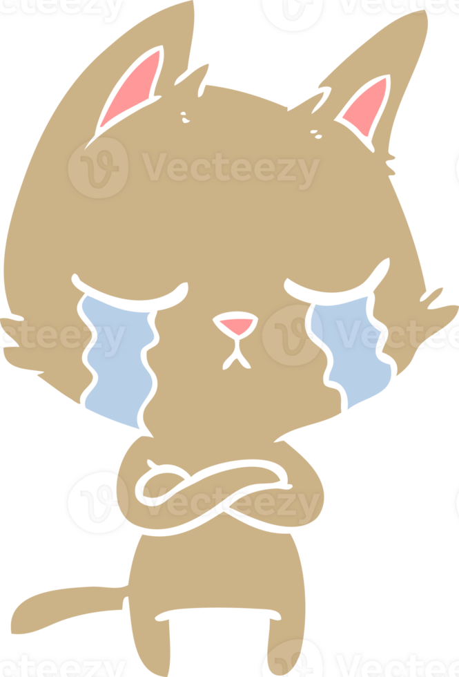 crying flat color style cartoon cat with folded arms png