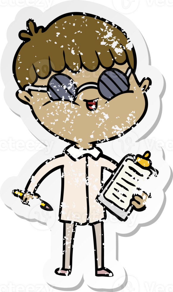 distressed sticker of a cartoon boy wearing spectacles png