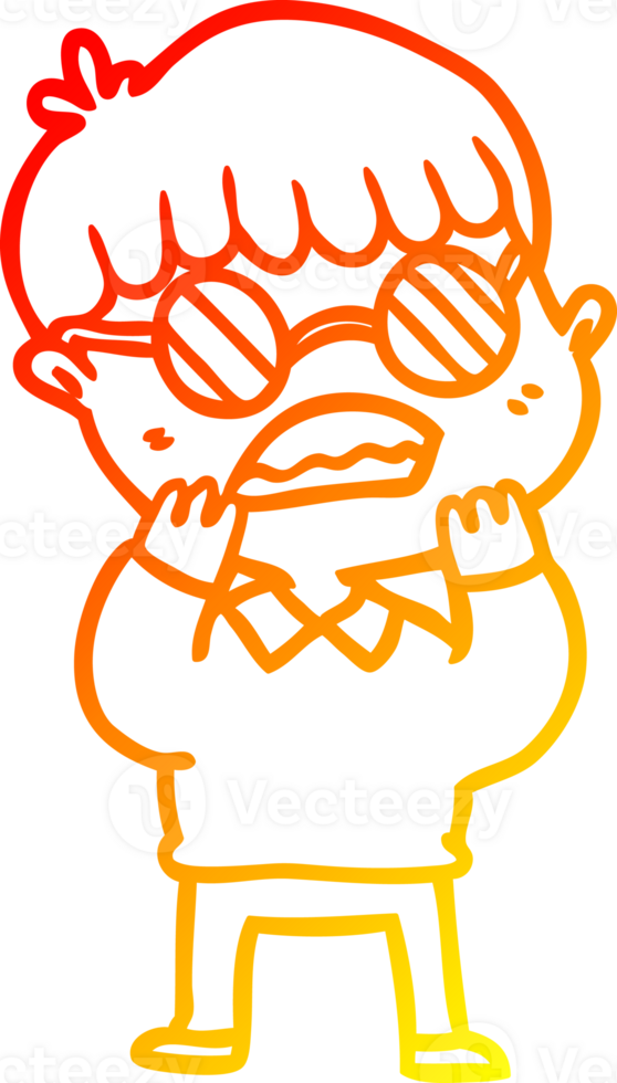 warm gradient line drawing of a cartoon shocked boy wearing spectacles png