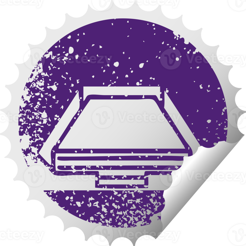 distressed circular peeling sticker symbol of a in box png