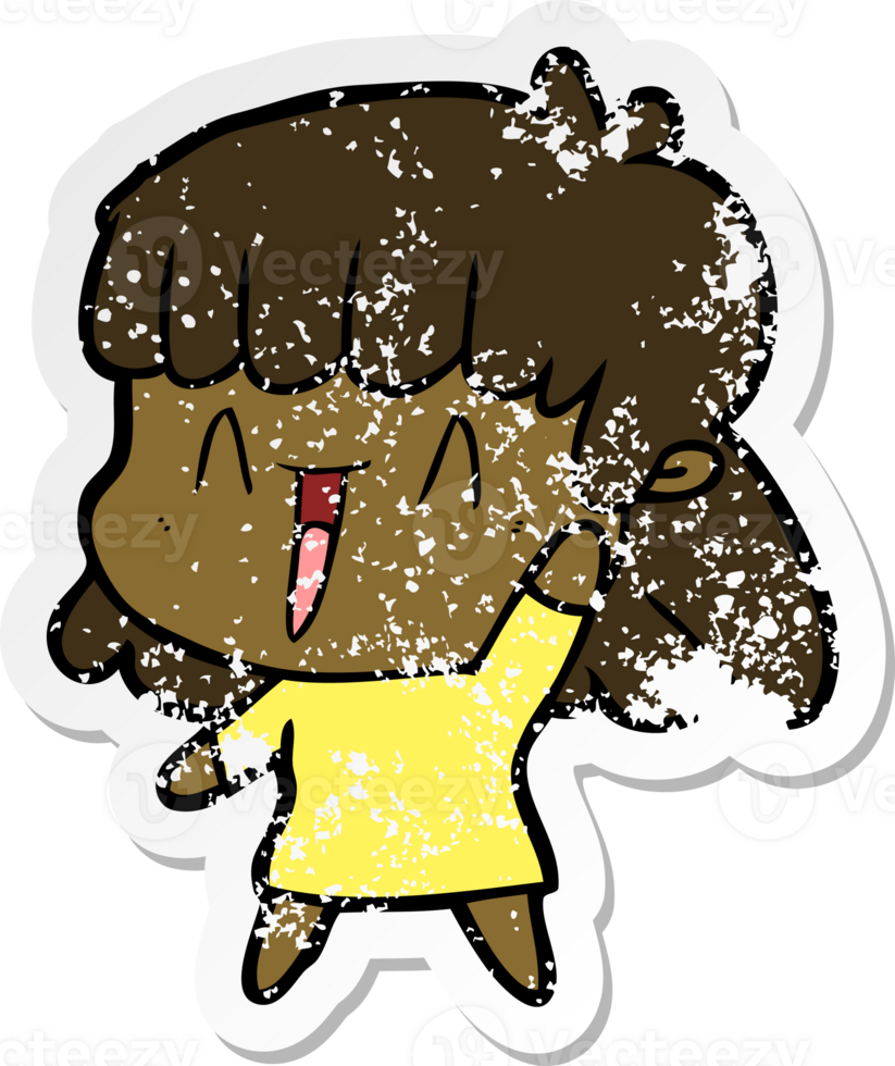 distressed sticker of a cartoon happy girl png