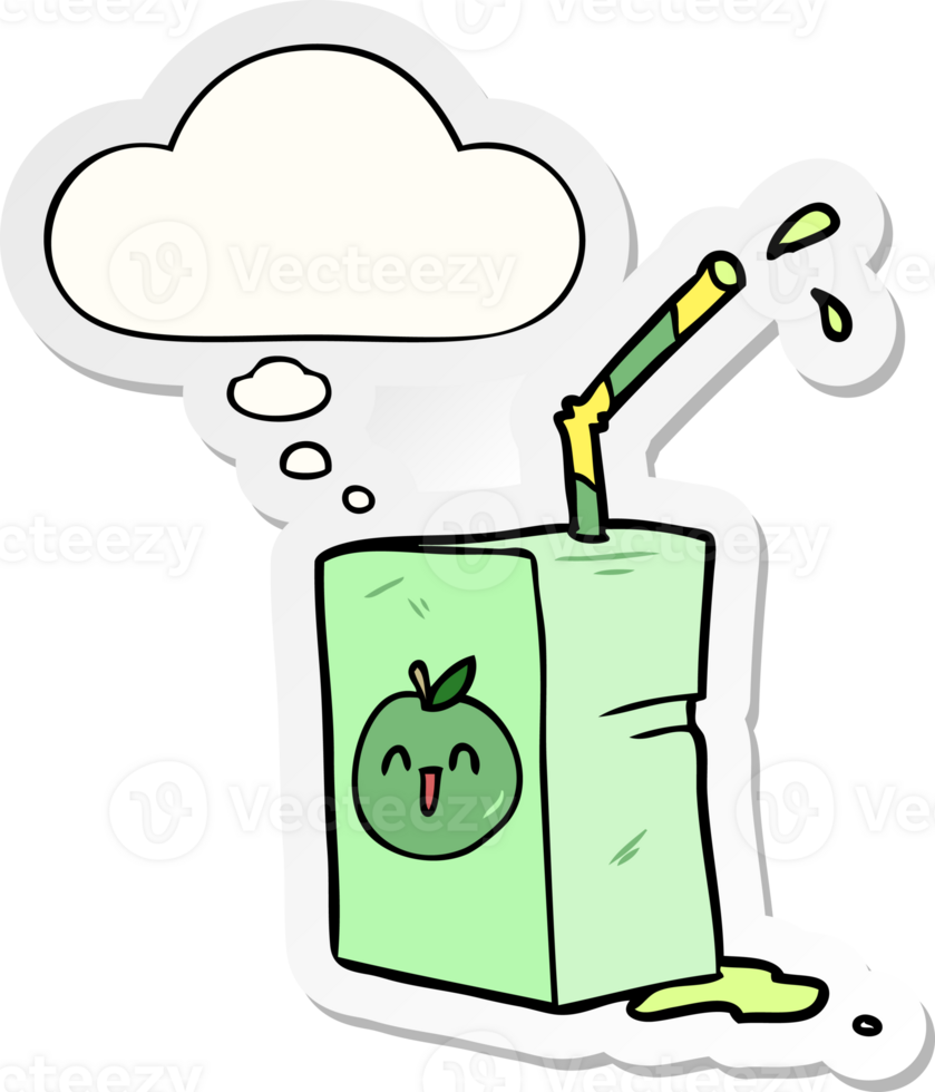 cartoon juice box with thought bubble as a printed sticker png
