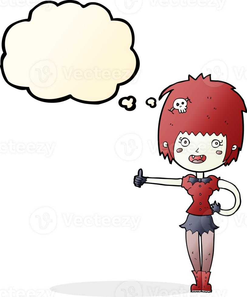 cartoon vampire girl giving thumbs up sign with thought bubble png