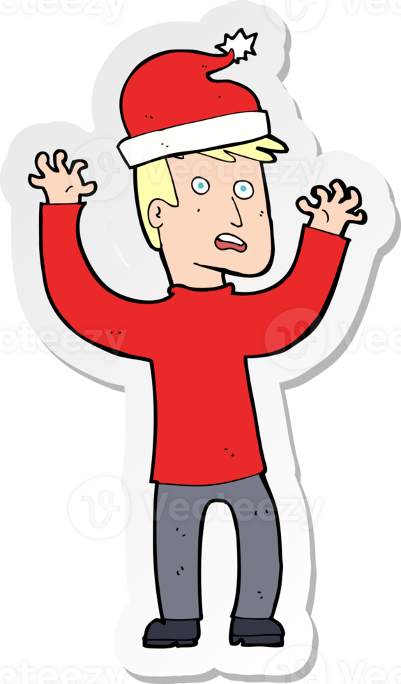 sticker of a cartoon man ready for christmas png