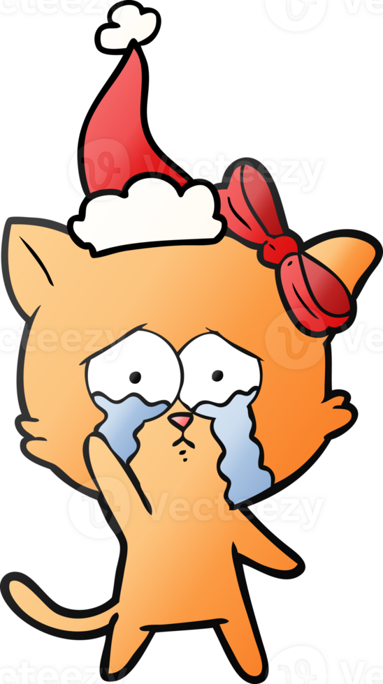 hand drawn gradient cartoon of a cat wearing santa hat png