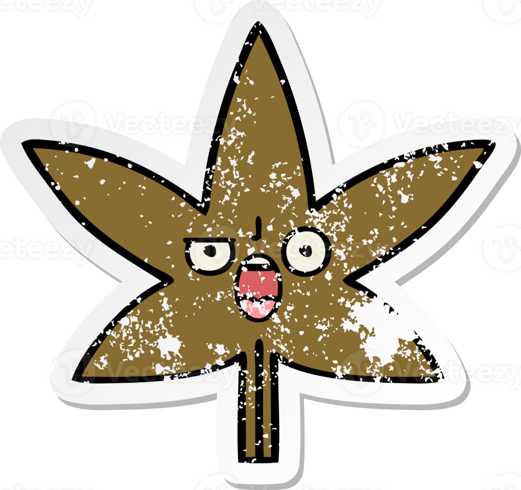 distressed sticker of a cute cartoon autumnal leaf png