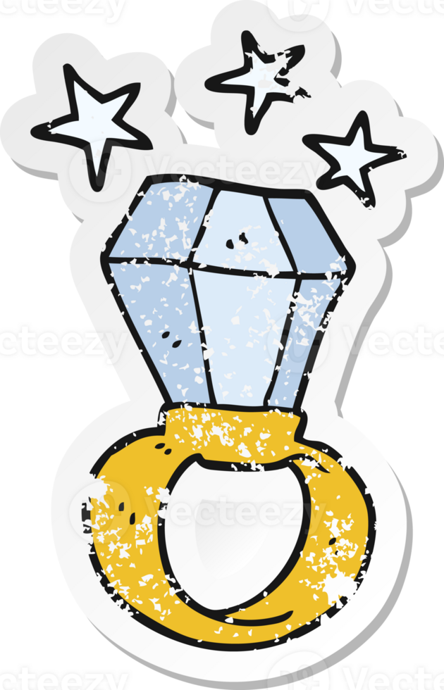 retro distressed sticker of a cartoon huge engagement ring png
