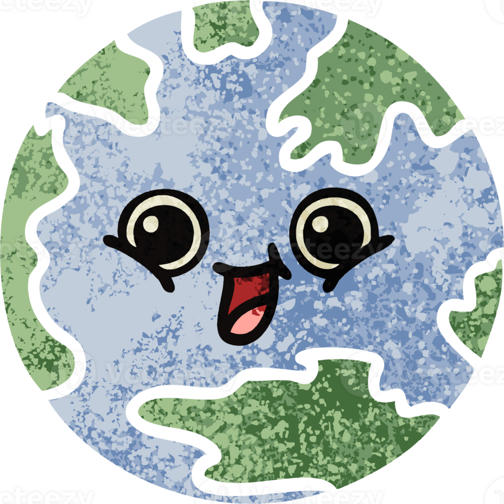 retro illustration style cartoon of a planet earth png