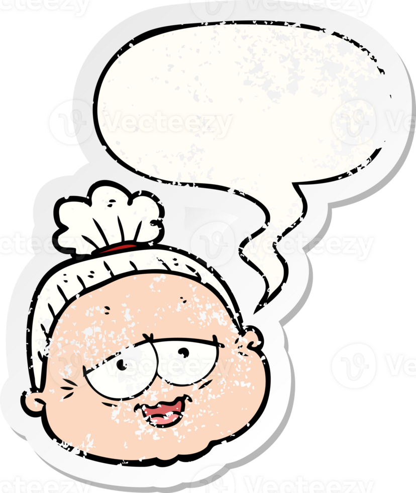 cartoon old lady with speech bubble distressed distressed old sticker png