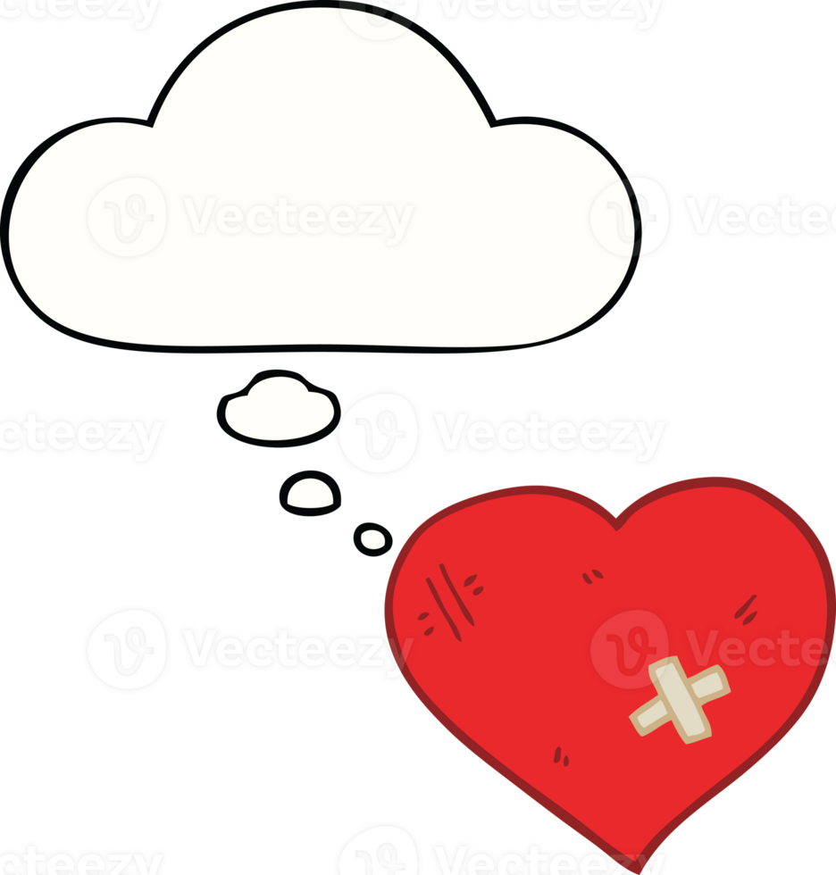 cartoon love heart with sticking plaster with thought bubble png