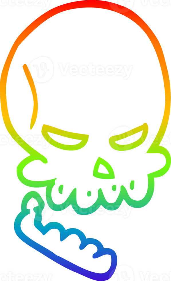 rainbow gradient line drawing of a cartoon halloween skull png