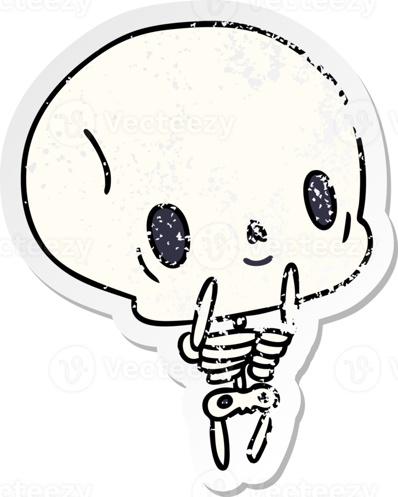 distressed sticker cartoon illustration kawaii cute dead skeleton png