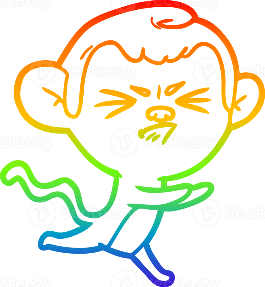 rainbow gradient line drawing of a cartoon annoyed monkey png