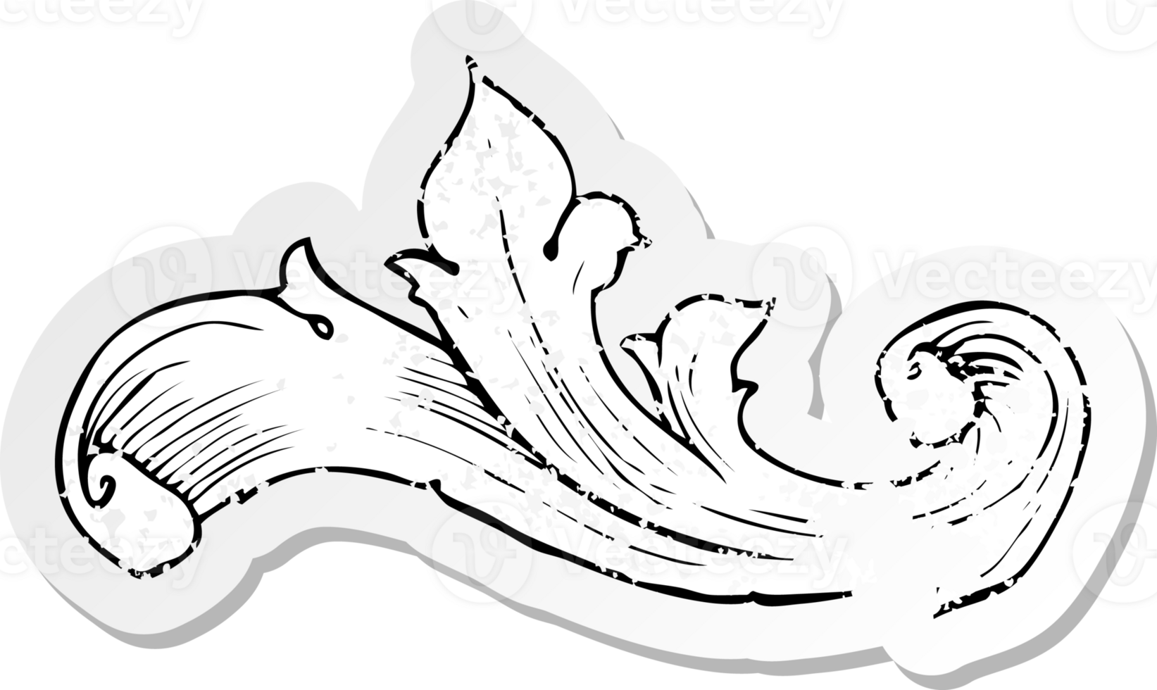 adesivo retrò invecchiato di un tradizionale vortice floreale disegnato a mano png