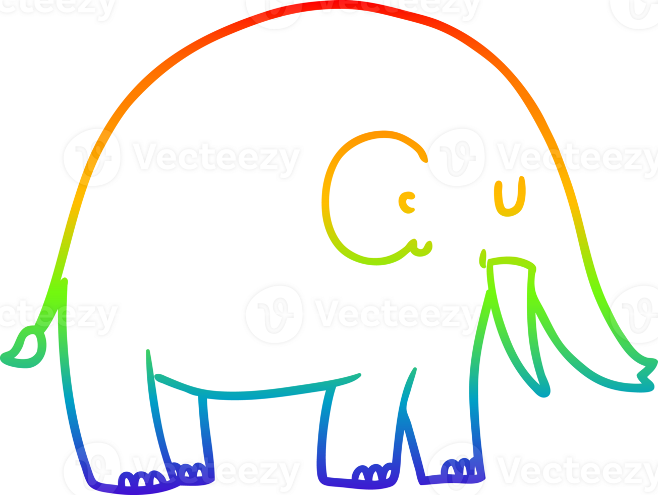 rainbow gradient line drawing of a cartoon elephant png