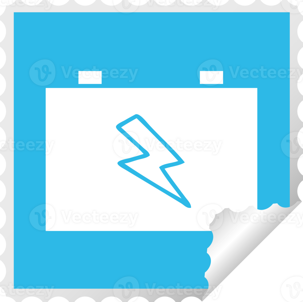 square peeling sticker cartoon of a car battery png