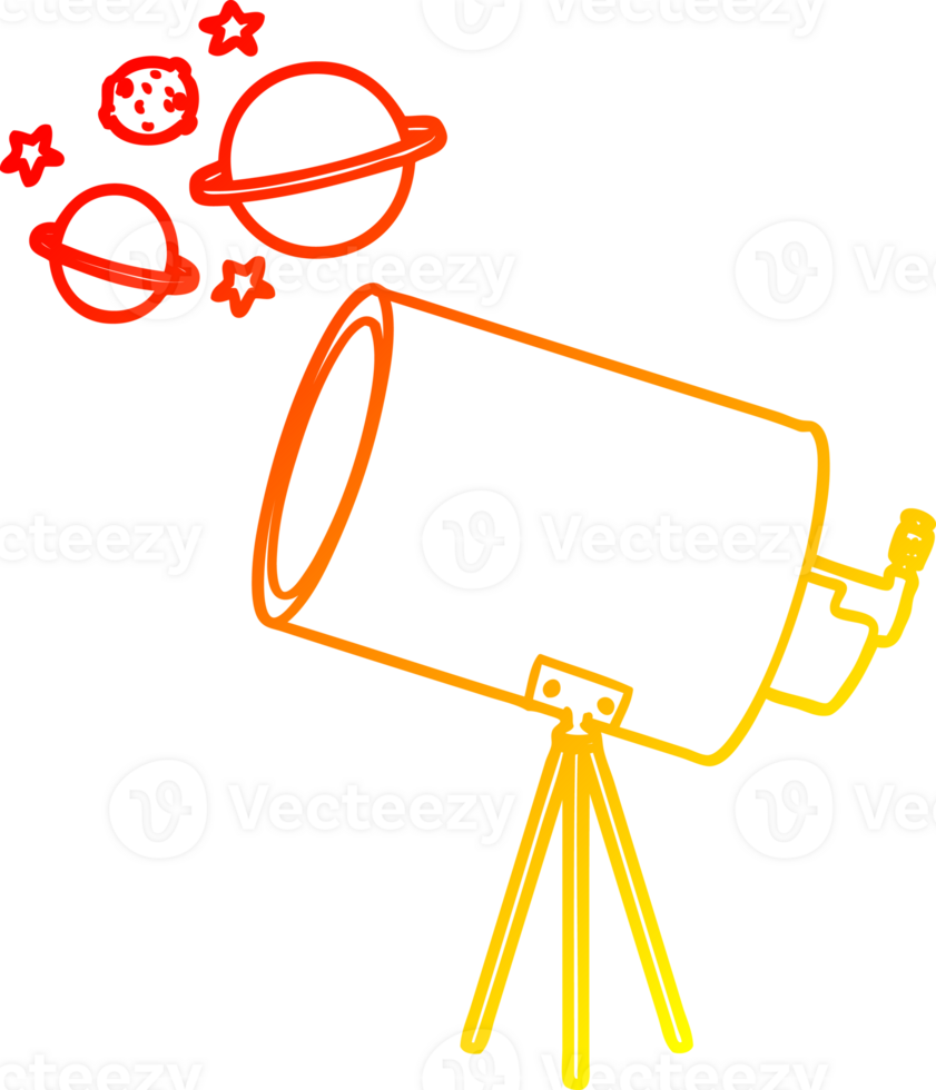 warm gradient line drawing of a cartoon telescope looking at planets png