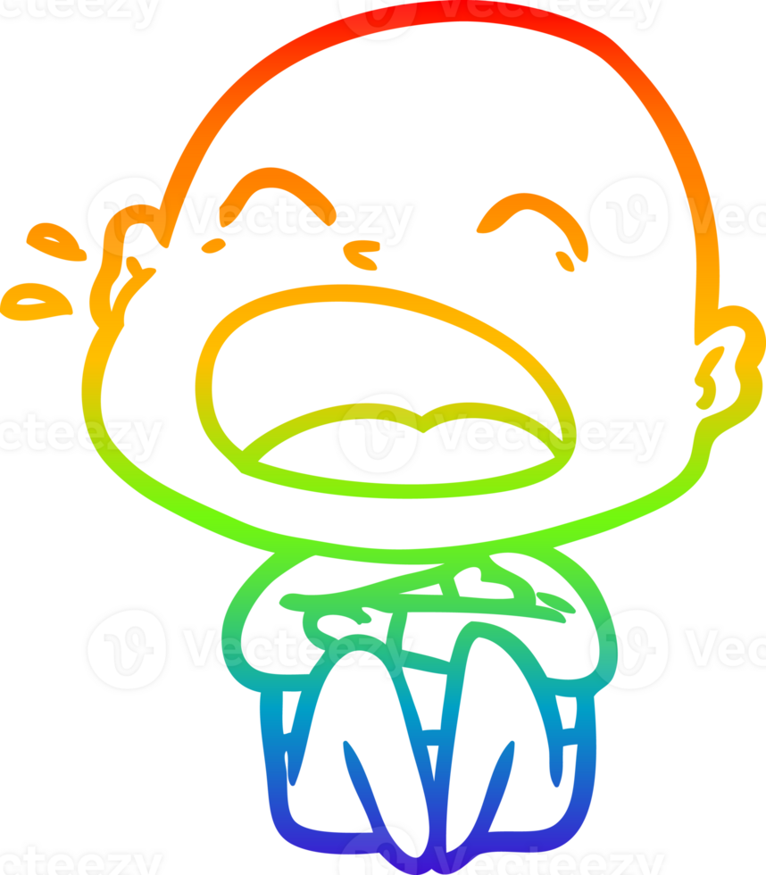 rainbow gradient line drawing of a cartoon shouting bald man png
