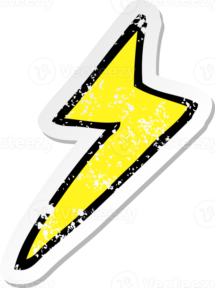 retro distressed sticker of a cartoon lightning bolt symbol png