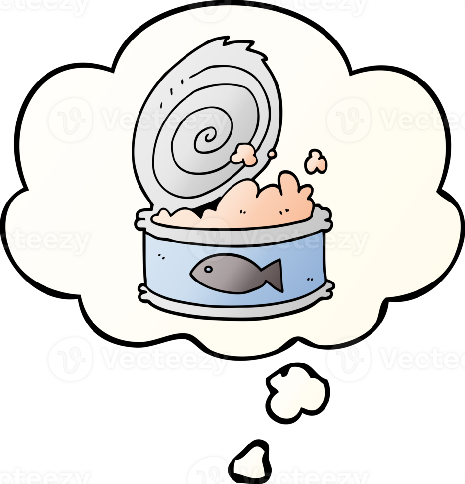 cartoon canned food with thought bubble in smooth gradient style png