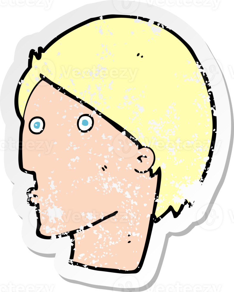 retro distressed sticker of a cartoon surprised face png