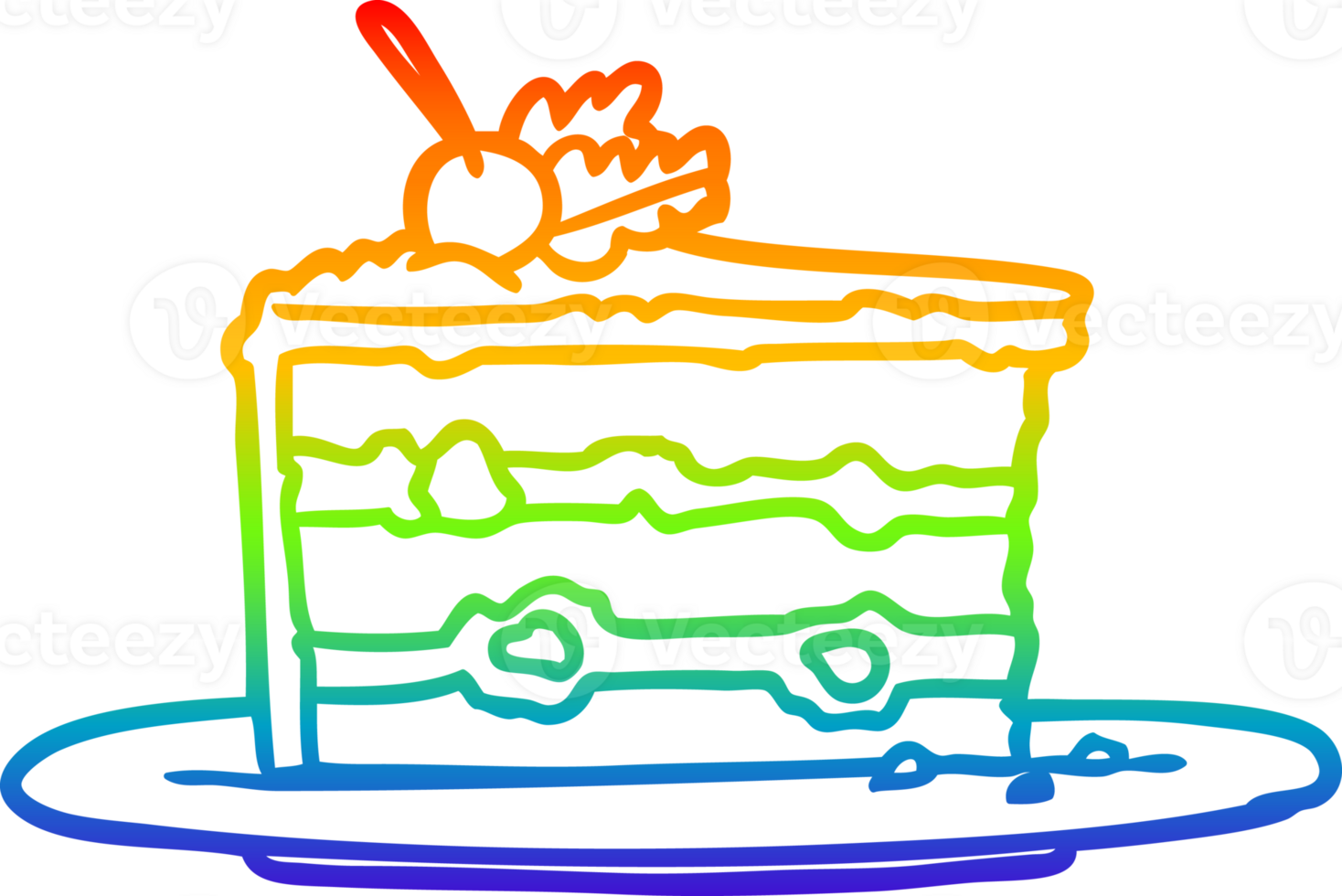 rainbow gradient line drawing of a tasty dessertcake png