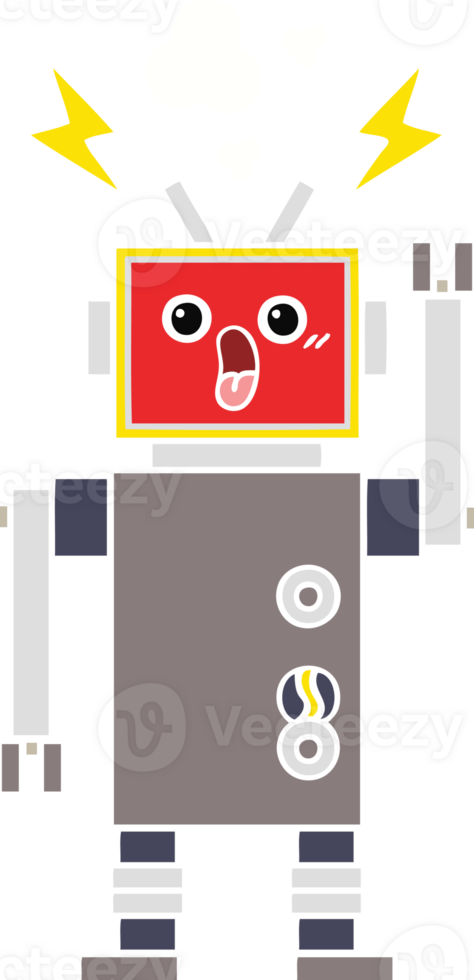flat color retro cartoon of a robot malfunction png